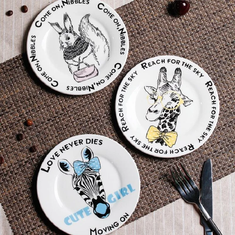 Ceramic Plates Funny Cartoon Animals 6*inch Dinnerware Flat Plates