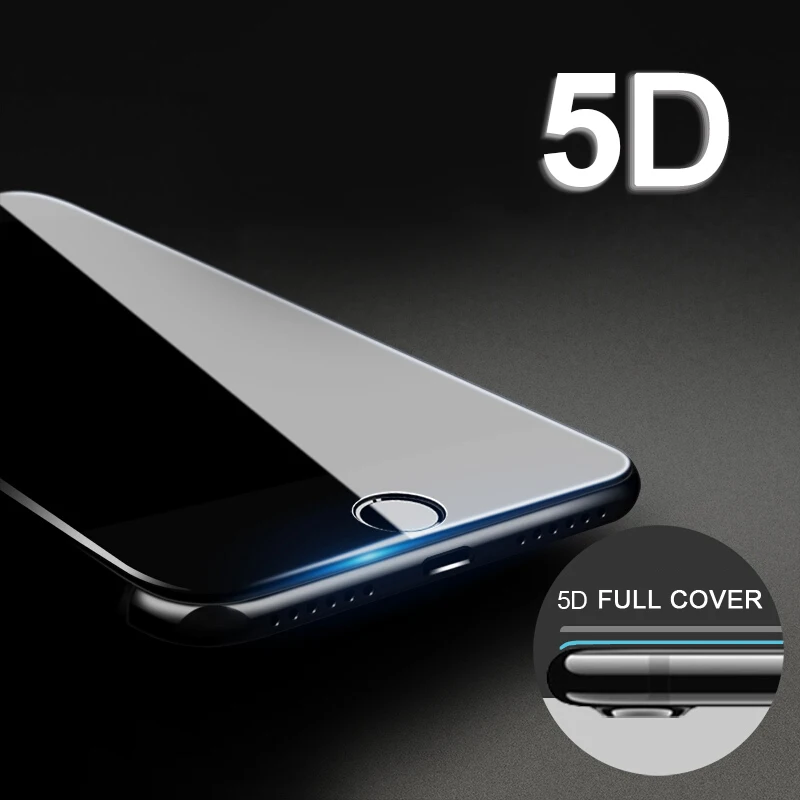 5D Glass For iPhone 7 X Glass Tempered Curved Edge Full Cover Tempered Glass for iPhone 7 6 6s Plus X 8 Plus Screen Protection