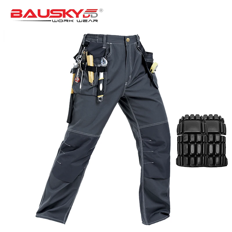NAVZA® Men's Heavy Duty Black Work Trousers Holster Pockets Builder Cargo Combat Pants Knee Pads Pockets Safety Workwear