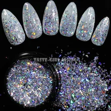1 баночка блестящие голографические тени с металлическим блеском неровный фрагмент порошок акриловые украшения для ногтей DIY Tip GLS