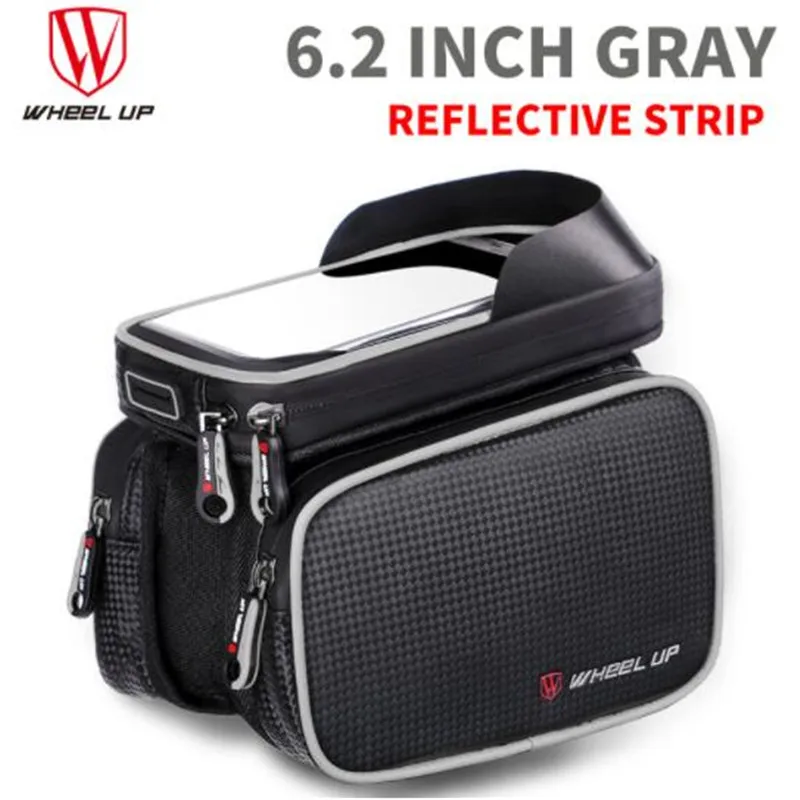 WHEEL UP 6.2 Inch Waterproof TPU Touch Screen Bike Bags MTB Road Bicycle Front Frame Top Tube Bag Cell Phone Bicycle Cycling Bag