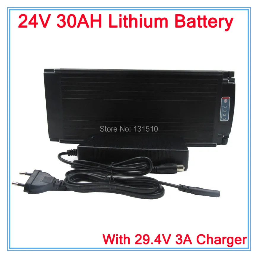 24 V 30Ah литий-ионная батарея 24 V задняя стойка батарейный блок 24v 250w 350w 500w мотор+ 3A зарядное устройство с хвостовым светом