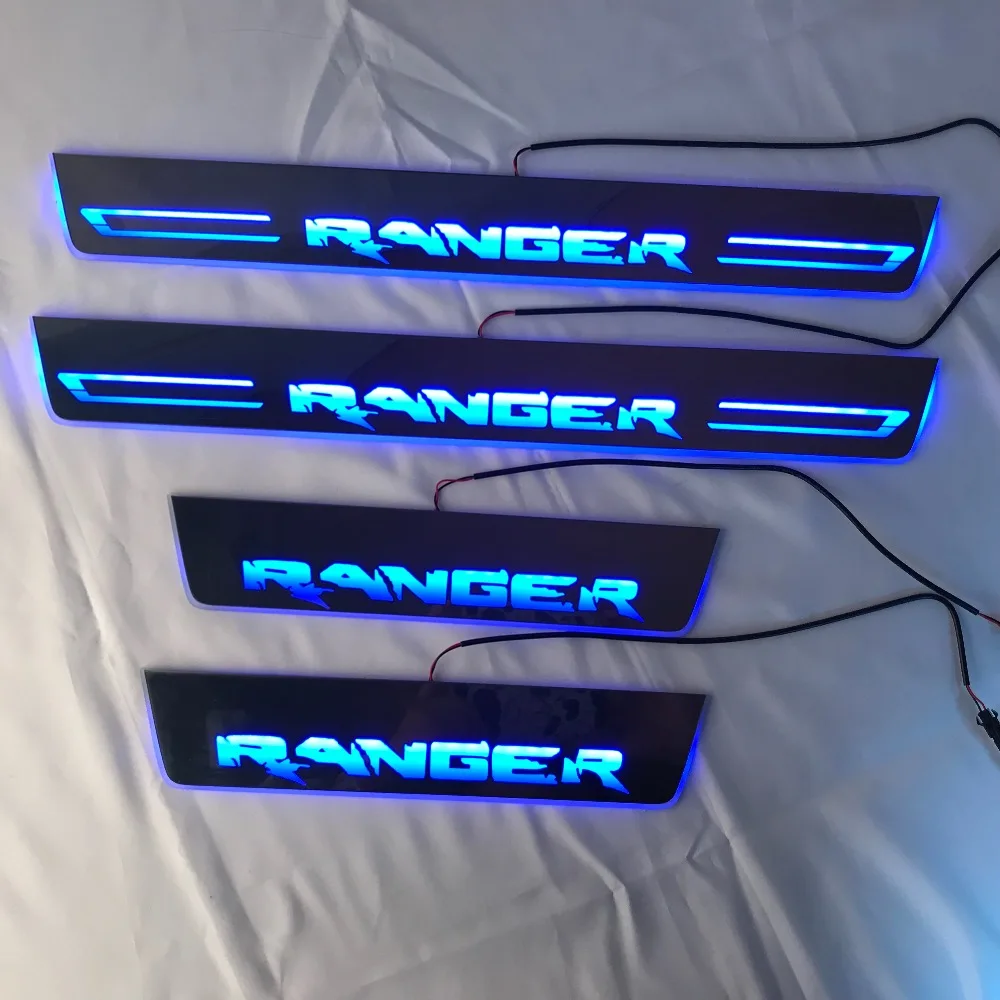 

RQXR led moving door scuff for Ford ranger dynamic door sill plate flat lining overlay flow/still light, 4pcs