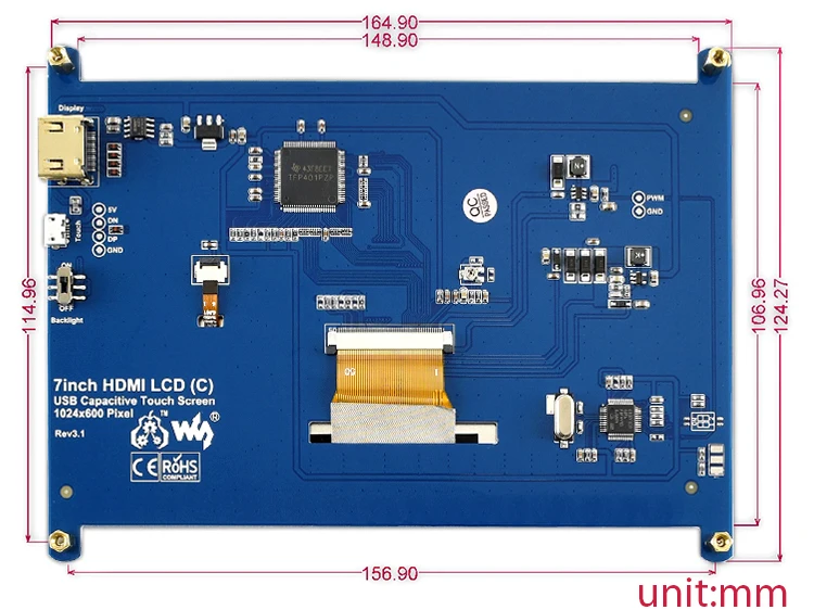 Waveshare 7 дюймов HDMI lcd(C) с биколор чехол 1024*600 емкостный сенсорный экран ips дисплей для Raspberry Pi/BB Черный/Banana Pi