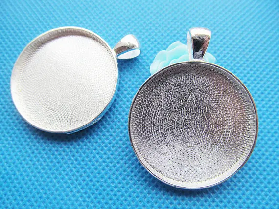 

Free Shipping 5pcs Heavy Silver Plated Round Base Setting Tray Bezel Pendant Charm/Finding,Fit 30mm Cabochon/Cameo,DIY Accessory