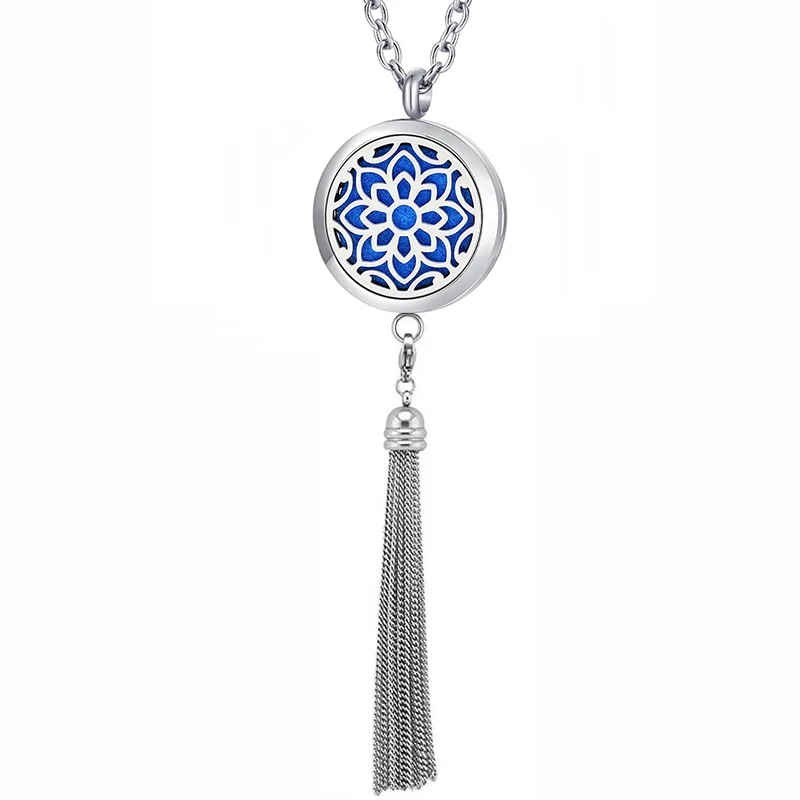 

Free felt pads and chain! 30mm magnetic silver 316L stainless steel Aromatherapy Essential Oil Diffuser tassel Necklace