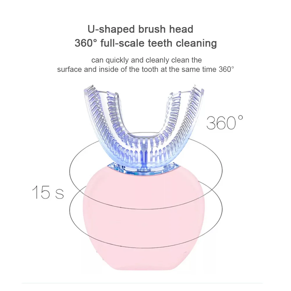 360 Degree Automatic Electric Toothbrush Rechargeable Sonic Dental Toothbrush USB Silicone Brush Heads Oral Care Smart U Type 360 Degree Automatic Electric Toothbrush Rechargeable Sonic Dental Toothbrush USB Silicone Brush Heads Oral Care Smart U Type