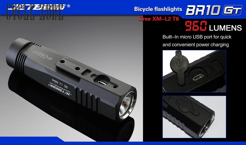 Perfect 2017  JETBeam BR10GT Black XM-L2 LED Rechargeable Bike Light Flashlight + battery Mar13 3