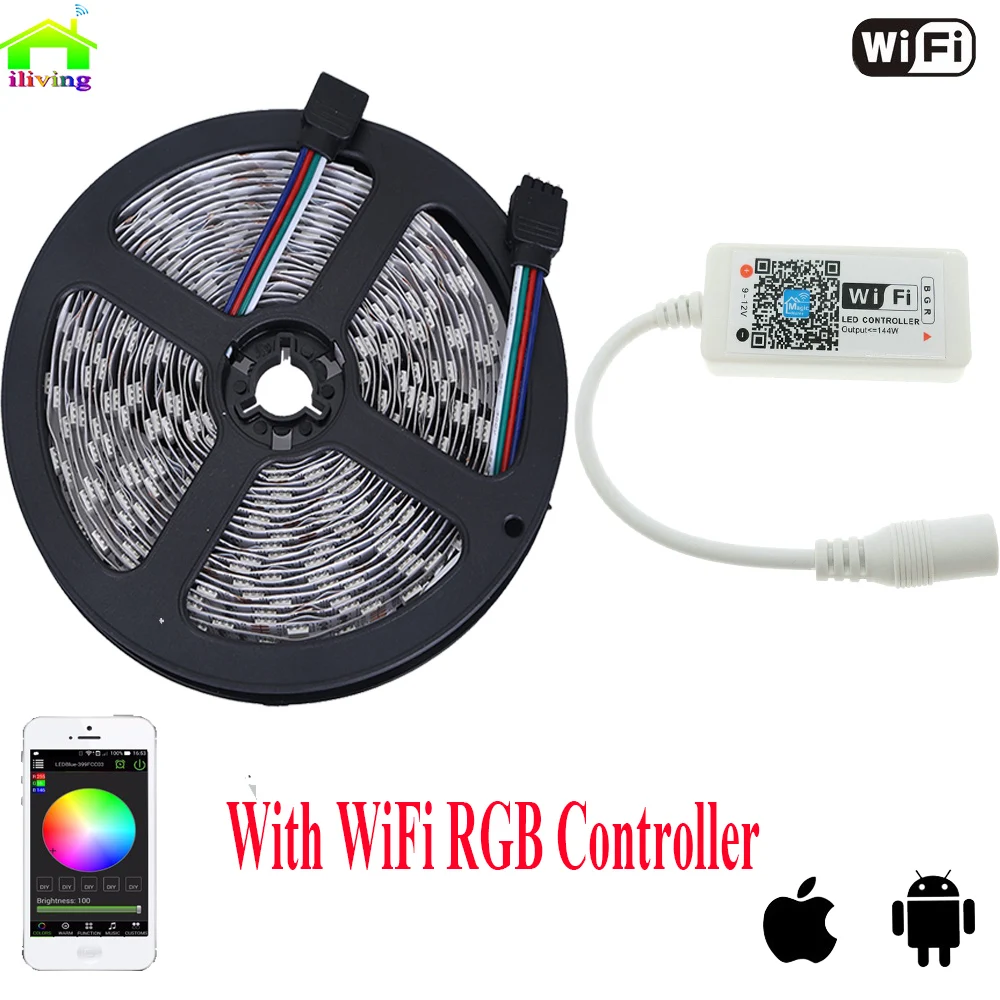 

5050 IP20 RGB LED Strip DC12V Diode Tape Light With Wireless WiFi Mini Controller Smart Control 44 Key IR Remote Controller