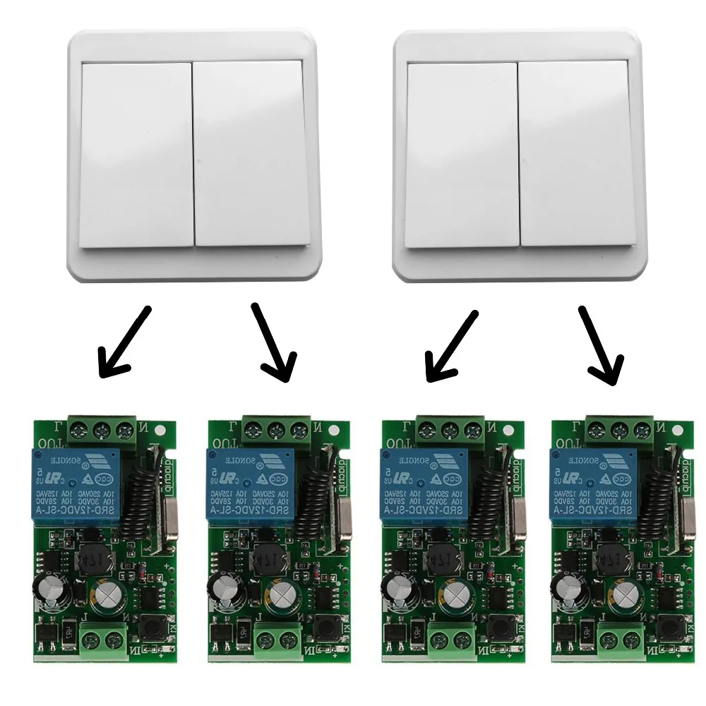 

QIACHIP 433MHz Universal Wireless Remote Control Switch 110V 220V 1CH Relay Receiver Module & Wall Panel RF Remote Controls Kit