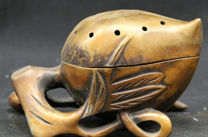 

S5739 7" Chinese Dynasty Palalce Copper Peach Longevity Statue Incense Burner Censer D0317