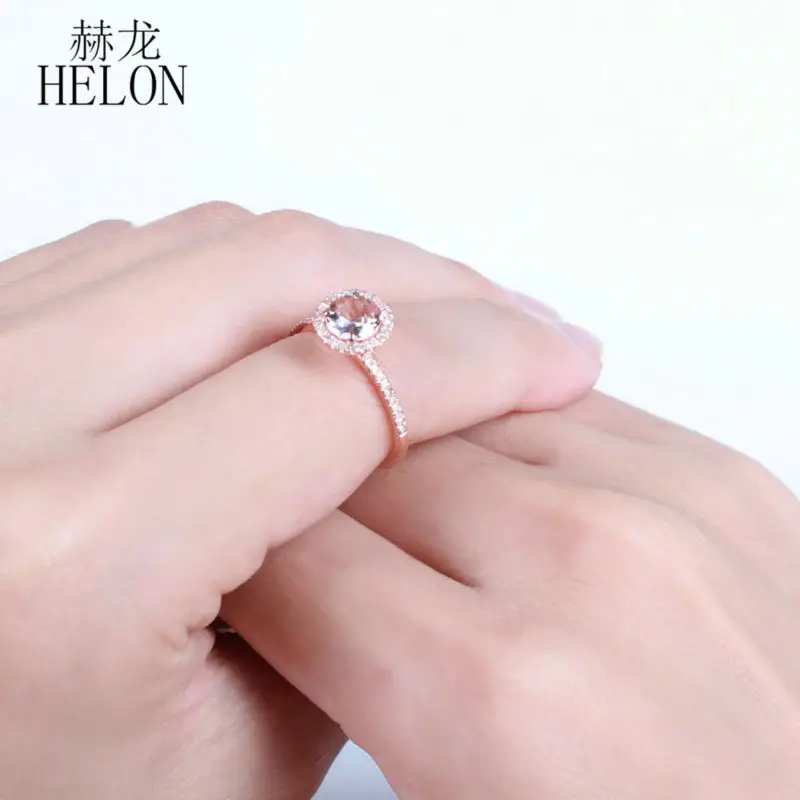 HELON проложить природные бриллианты и зубцы острые когти обручальное кольцо 6 мм круглой формы морганитное кольцо Твердое 14 к розовое золото