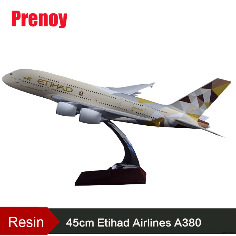 

45cm Resin Etihad Airbus A380 Aircraft Model Etihad Airlines Airplane Stand Model A380 Airway Collection Adult Children Gift Toy