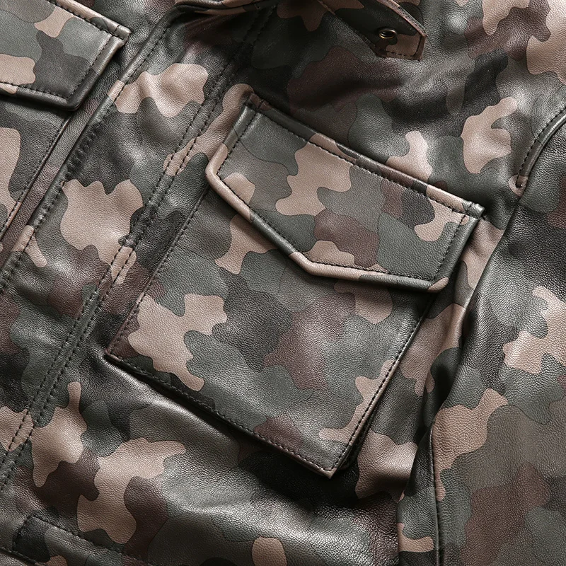Cheap Read Description! Asian size Army camouflage overcoat genuine sheep leather M65 outerwear mens sheep leather rider jacket  2133