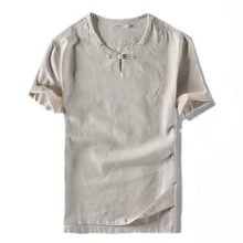 Мужские модные хлопковые льняные рубашки с короткими рукавами и круглым воротником, крутой летний плотный облегающий Топ высокого качества 4XL, пуловер в китайском стиле
