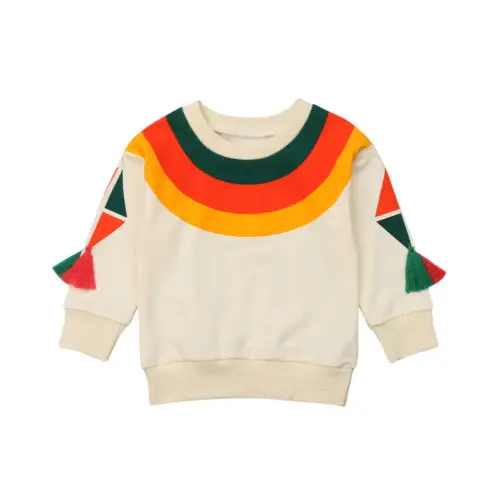 Одежда для девочек ясельного возраста с длинным рукавом свитера теплые милые осень-зима красочные футболка одежда для девочек От 1 до 6 лет