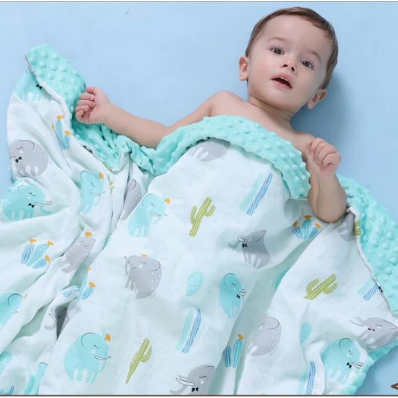 

110*140CM Beanie Blanket Cotton Infant Baby Towel Minky Blanket Newborn Baby Quilt Receiving Stroller Wrap Children Bed Sheet