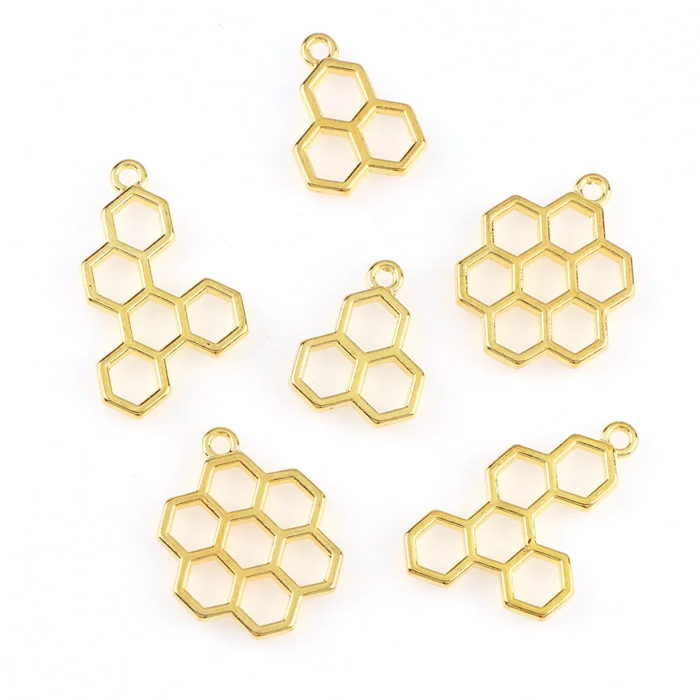

Cabochon Base Setting 3 Style Honeycomb Water Metal Frame Pendant Gold Charm Bezel Setting DIY UV Resin Charm 3PC/set