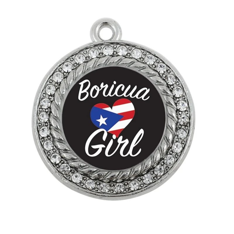 

BORICUA GIRL CIRCLE CHARM ANTIQUE SILVER PLATED JEWELRY