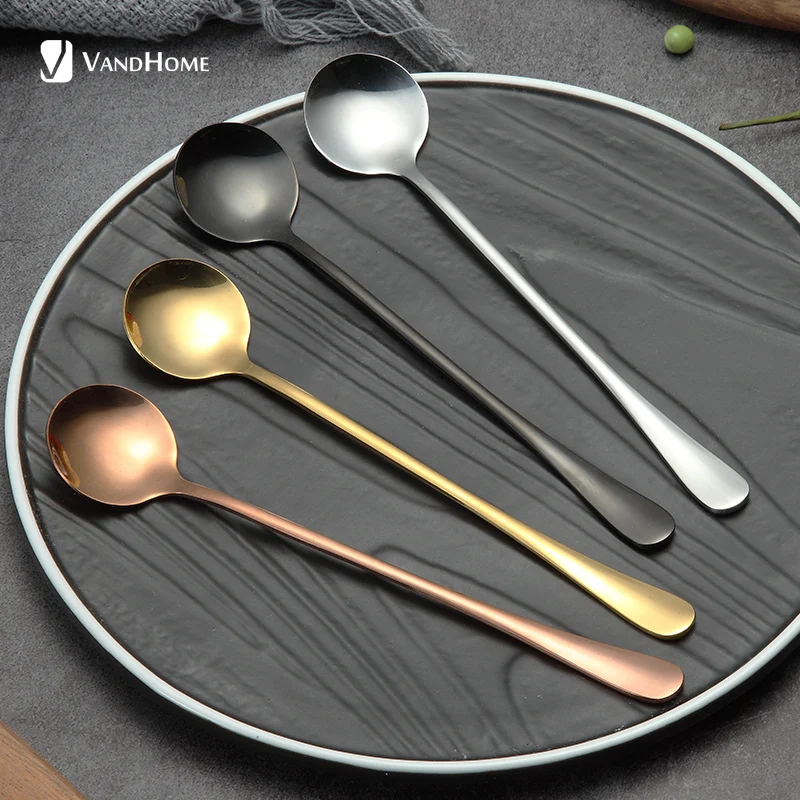 

VandHome 2 Pcs/Set Colorful Stainless Steel Tea Spoon Long Handle Coffee Spoon Set Kitchen Accessories Dessert Coffee Tea Scoop