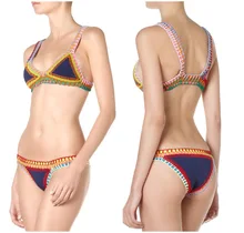 Sexy Women Handmade Crochet Bikini Color Knitting Girl Micro Knit Suit Colors Triangle Swimming Top Swimsuit Beach Swimwear
