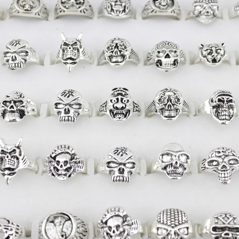 

25 Pieces/Lot Skull Skeleton Gothic Alloy Rings Punk Style Rings for Men Women Wholesale Rings Jewelry