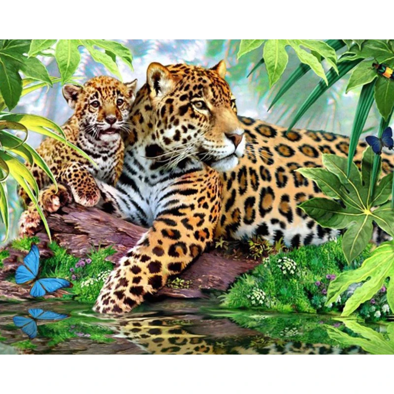 

Mosaic 5D DIY Diamond Painting Home Decoration Icon Diamond Embroidery Tiger & Baby Square Rhinestone Painting KBL