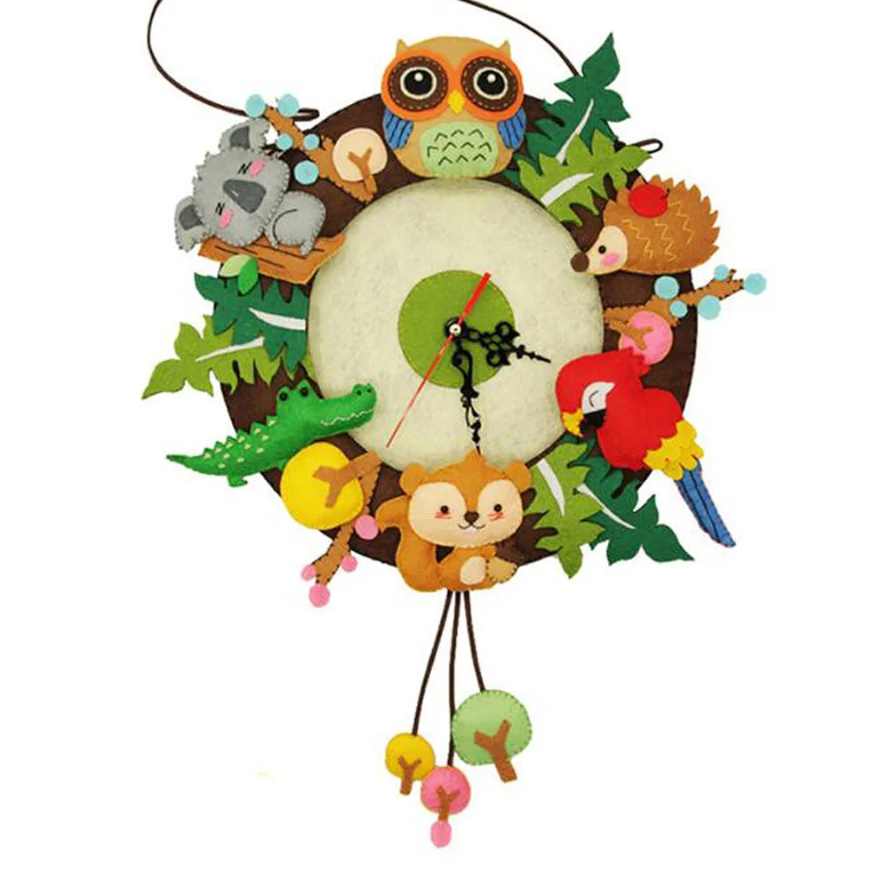 Милый поделки настенные набор часов игрушки Бесплатная Резки Чувствовал Материал ткань животных Стиль ручной работы Тряпичные часы