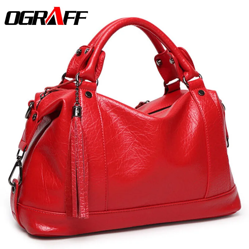 OGRAFF Boston font b Women b font font b Bag b font Tassel Female Leather font
