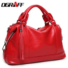 OGRAFF Boston bolso de las mujeres de la borla de las mujeres bolsa de cuero Litchi bolsa de mensajero de las mujeres bolsos de marca famosa de la alta calidad precio del dólar