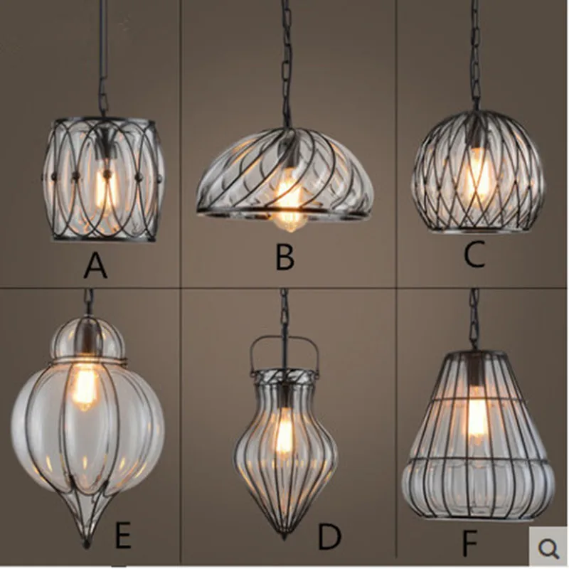 

Industrial Retro Cafe Glass Chandeliers Clothing Iron Lamps LOFT Restaurant Single Chandeliers Living Room Bar Lamps
