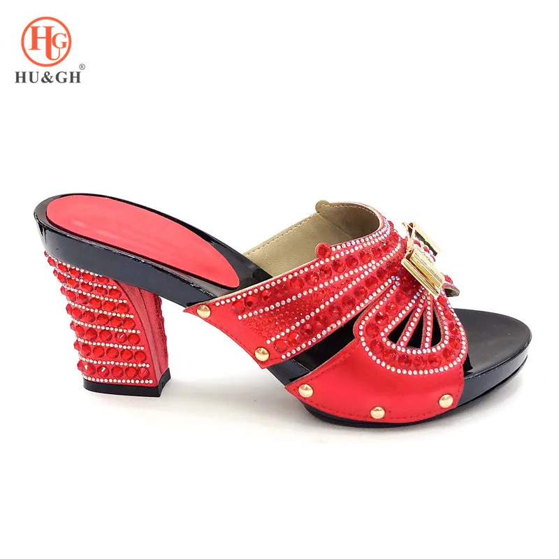 

New Arrival High Quality Red Color African Women Slippers Shoes Summer Fashion High Heels Sandals Shoes For Party Wedding Dress