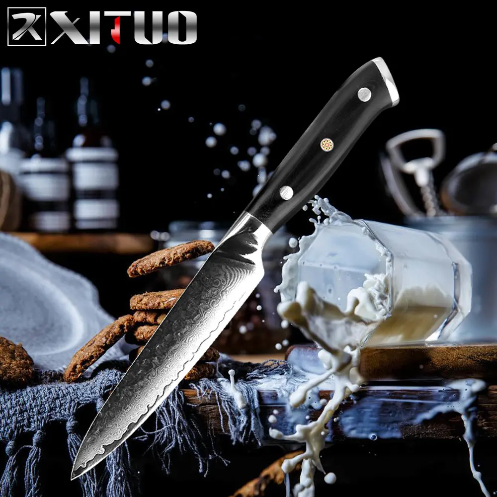 XITUO профессиональный нож шеф-повара Дамасская сталь антипригарный острый срез рыба овощной и фруктовый домашний Ресторан кухонный нож - Цвет: 5inch Utility knife