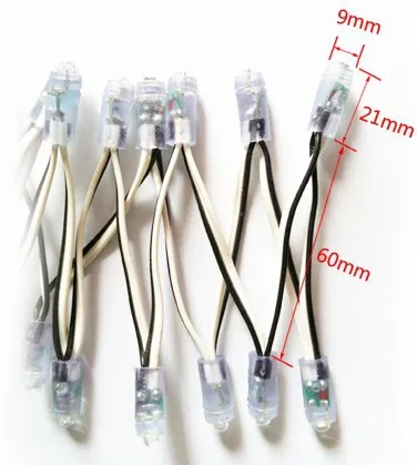 Красный/зеленый/синий/желтый/белый цвет LED 9 мм узел, через отверстие типа, инъекций, IP65 Номинальная; DC5V вход; 0.06 Вт; 50 шт. строка