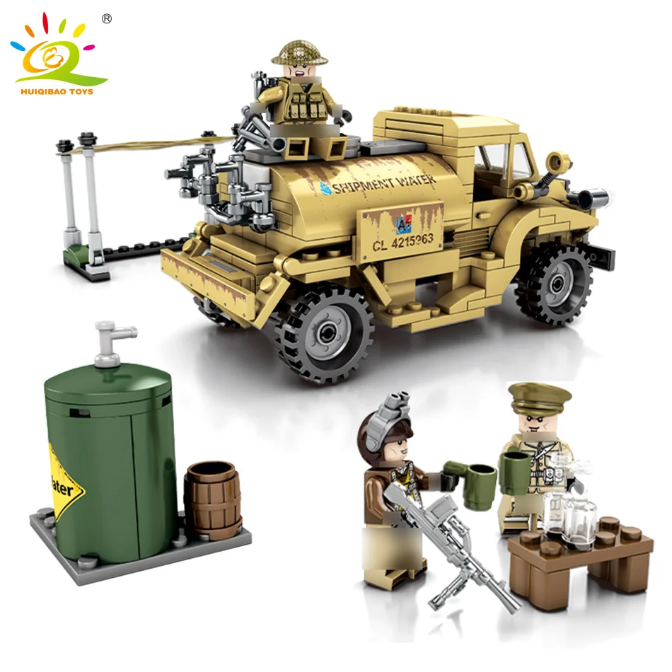 

284pcs Military US Army Armored Trucks Building Blocks WW2 Vehicle Soldiers Figures Bricks Educational Toys for Children Boys