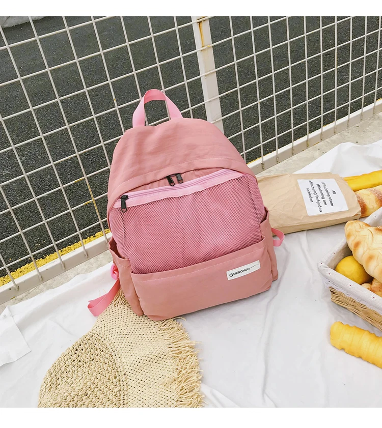 Menghuo Simple Style Net Backpack Women Backpacks for Teenage Girls School Bags Fashion Vintage Solid Leisure Book Bag Mochilas (37)