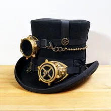 Черный Для женщин Для мужчин шерсть DIY фетровая шляпка шерстяная шляпа стимпанк шляпа СТИМ панк Шестерни фетровые шляпы шляп очки в стиле стимпанк, сделай сам, шапочки ручной работы