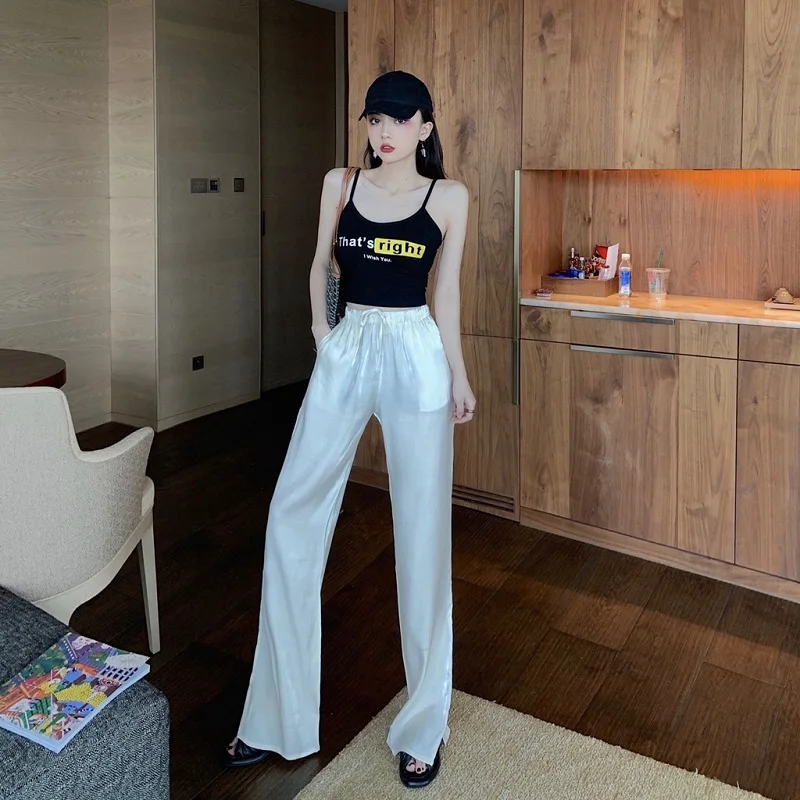 Ins высокая Талия Висячие широкие ноги брюки женские летние новые корейские ulzzang модные тонкие секции Harajuku Свободные прямые повседневные брюки