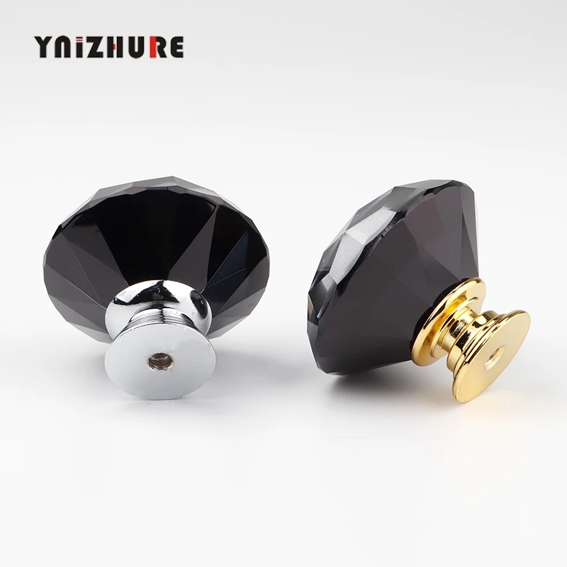 Hot 10 шт 40mm Black Diamond Форма кристалл стеклянный, кухонный, дверной шкафчик фурнитура Кабинет ручки и ручек