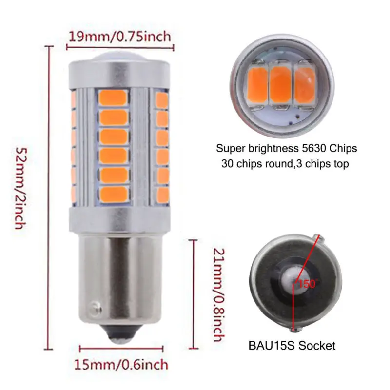 4 шт. Янтарь 1156PY BAU15S PY21W светодиодный 33SMD Автомобильный задний тормоз поворота авто сигнал заднего хода лампы дневного света автомобиля Стайлинг