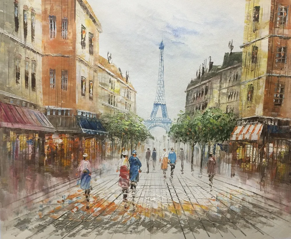 Hand Painted European Landscape Oil Painting on Canvas Eiffel Tower