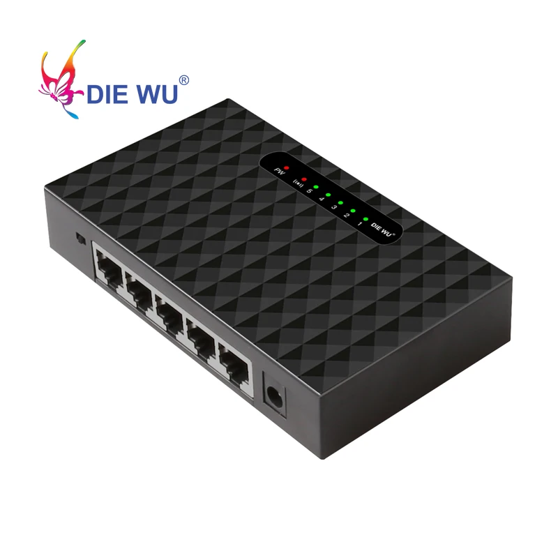 DIEWU 5-разъемное зарядное usb-устройство для коммутатор для высокоскоростной сети Ethernet 10/100 Мбит/с RJ45 сетевой адаптер Ethernet 5-20 V вход с усиление сигнала Пластик чехол