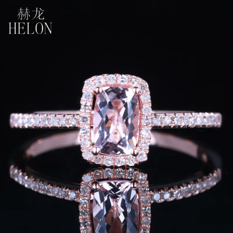 HELON 6x4 мм Подушка 0.52CT морганит Halo Твердые 10 к розовое золото обручальное свадебное натуральное бриллиантовое Драгоценное кольцо женское кол... HELON 6x4 мм Подушка 0.52CT морганит Halo Твердые 10 к розовое золото обручальное свадебное натуральное бриллиантовое Драгоценное кольцо женское кол...