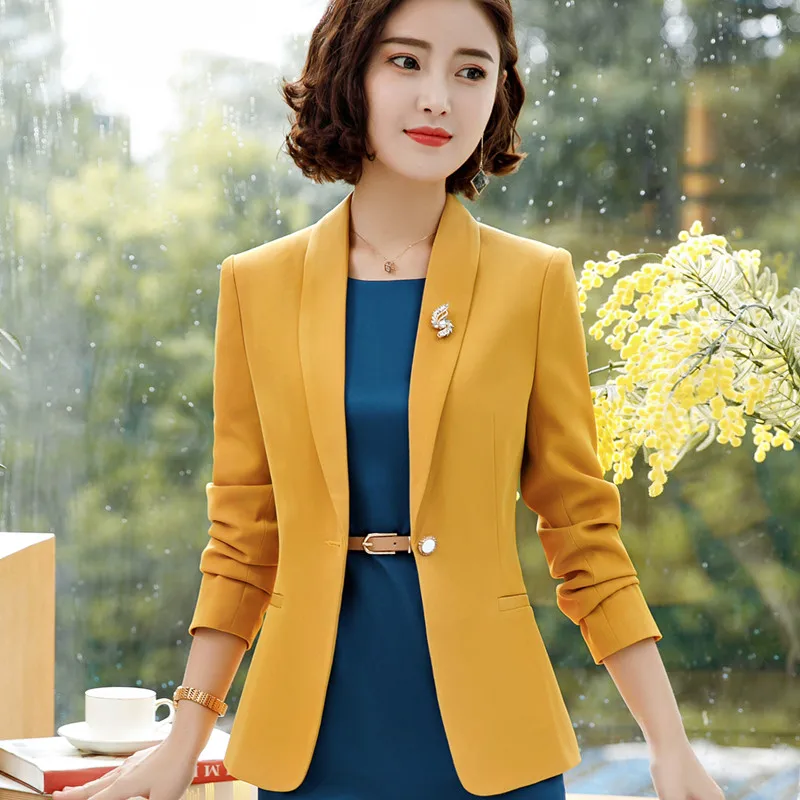 Elegant women long sleeve yellow blazer plus size New fashion office
