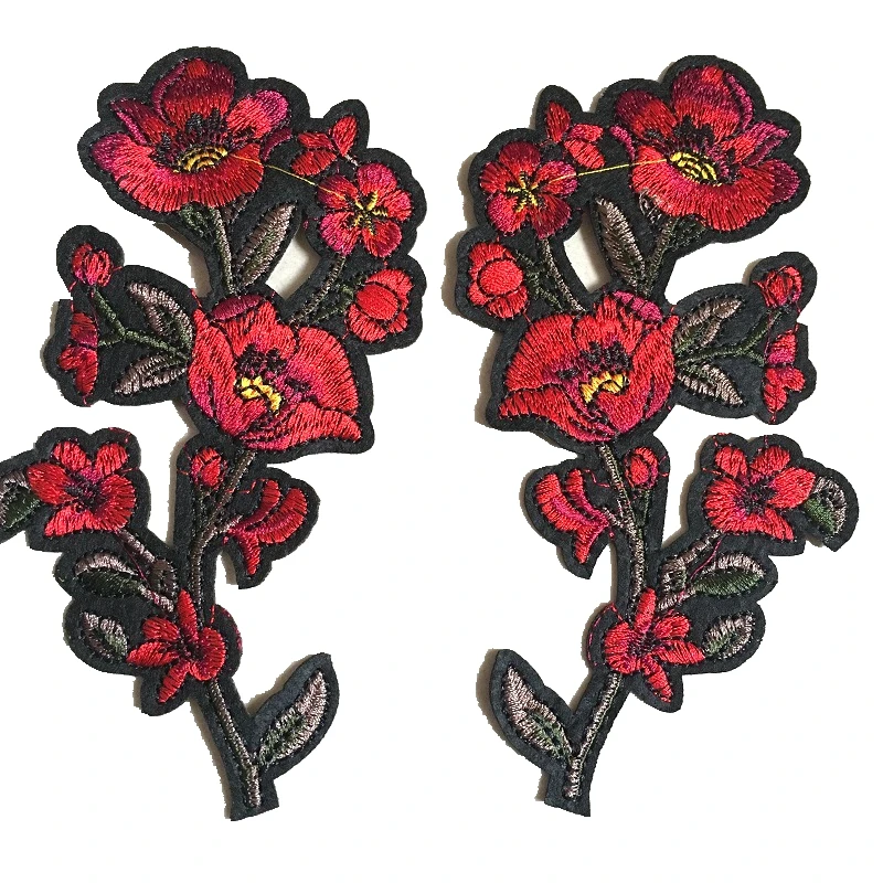 

1 Pair Brand Plum Embroideried Patches Stickers 3D Flower Applique Motif Iron on Patch for Clothing Women Wedding Patch