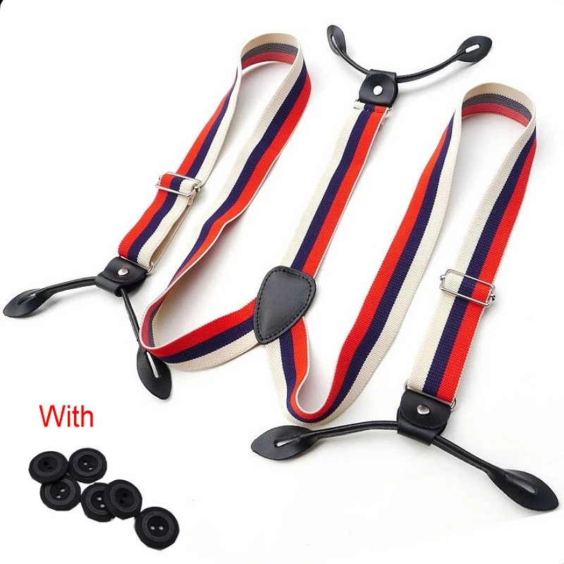 Men Adjustable Button Braces Navy Red Striped Braces 3cm Width