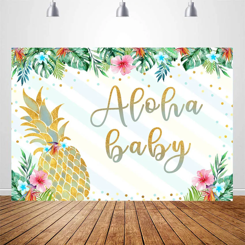 

Aloha Party Backdrop Hawaii Pineapple Photography Background Tropical Flower Luau Baby Shower Birthday Party Backdrops