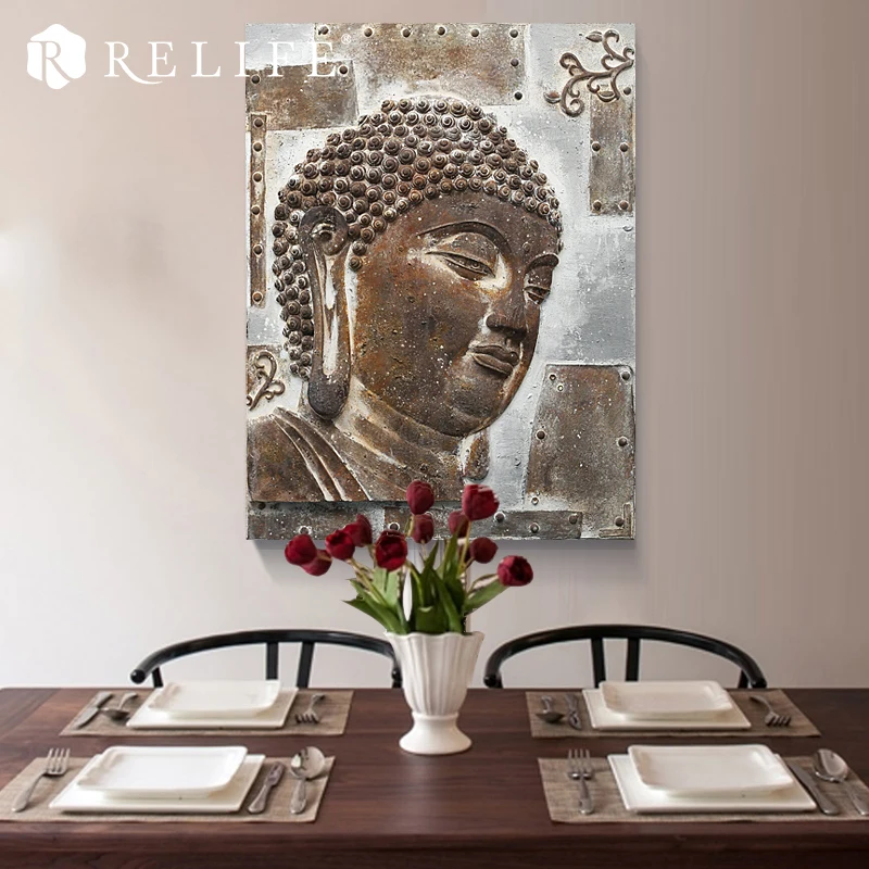 

Wholesale Vintage Buddha Relief Decorative Acrylic Oil Painting on the Wall for Living Room