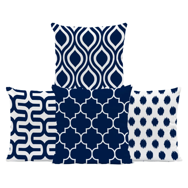 

Simple Geometric Pattern Cushion Set Blue Stripes Spotted Arrow Diamond Art Pillowcase 45X45Cm Velvet Decor Sofa Custom Pillow