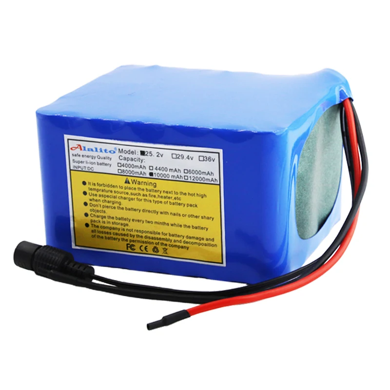 Alalito High Capacity 6S5P 24V 10Ah 18650 Battery Pack Lithium Ion Battery 25.2V 10000mAh Bicycle Moped Power Tools Battery